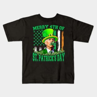 Merry 4th Of St Patrick's Day Leprechaun Hat Funny Joe Biden Kids T-Shirt